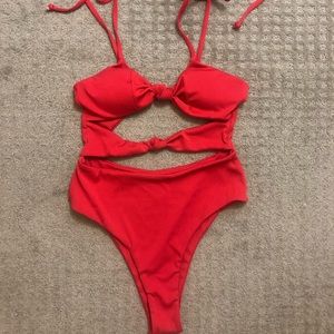 Red one piece bikini